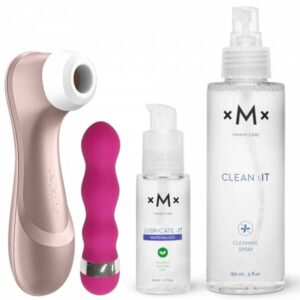 SATISFYER PRO 2 MED VIBRATOR, GLIDECREME OG RENGØRING