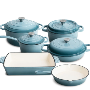 Støbejernssæt, emaljeret, Artic Blue – 10 dele